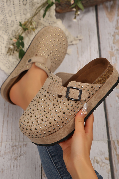 Parchment Rivet Buckle Closed Toe Platform Shoes
