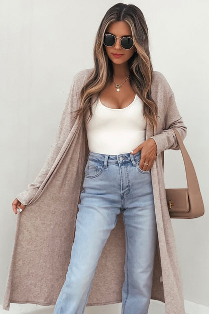Dirty blue Solid Color Long Sleeve Casual Tunic Shift Cardigan