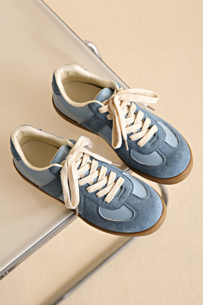 Pink Two Tone Faux Suede Leather Patched Lace-up Sneakers