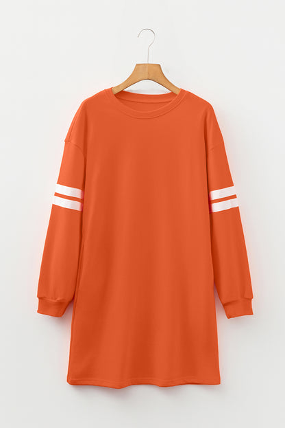 Sky Blue Varsity Contrast Banded Sleeve Shift Sweatshirt Dress