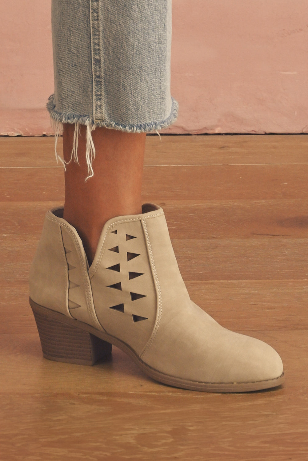 Parchment Cut Out Suede Pointed Toe Heeled Ankle Boots