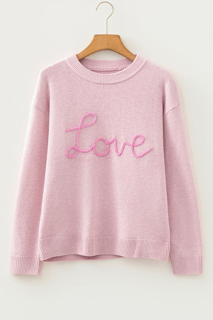 Pink Corded Love Script Graphic Baggy Sweater