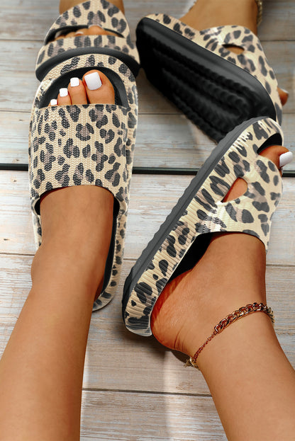 Black Print Thick Sole Slip On Sandals
