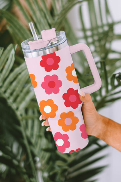Flower Tumbler Stainless Steel Cup 40oz With Handle Vacuum Insulation