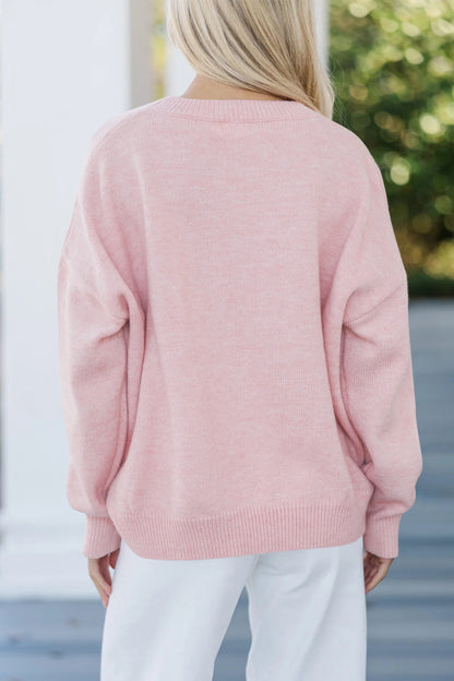 Pink Corded Love Script Graphic Baggy Sweater