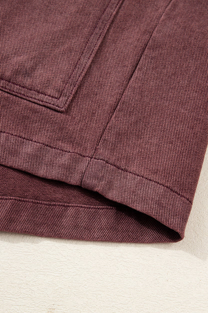 Coffee Corduroy Collar Zipped Front Denim Jacket