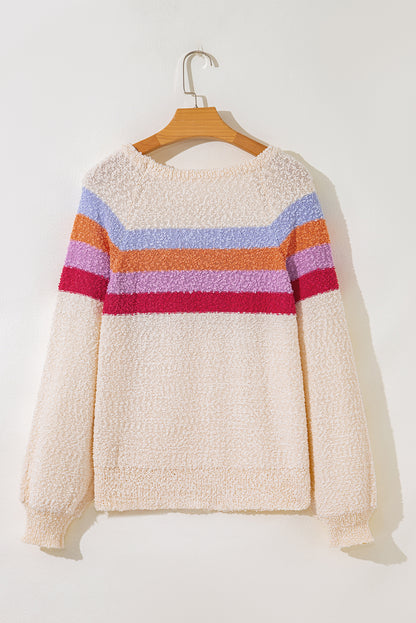 Jet Stream Striped Color Block Loose Sleeve Chic Sweater
