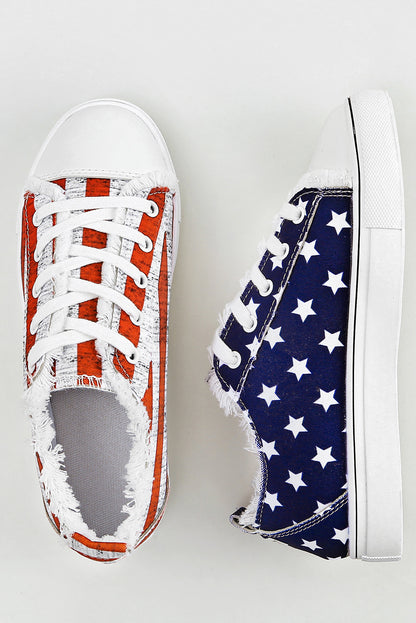 Blue American Flag Lace Up Canvas Flat Shoes
