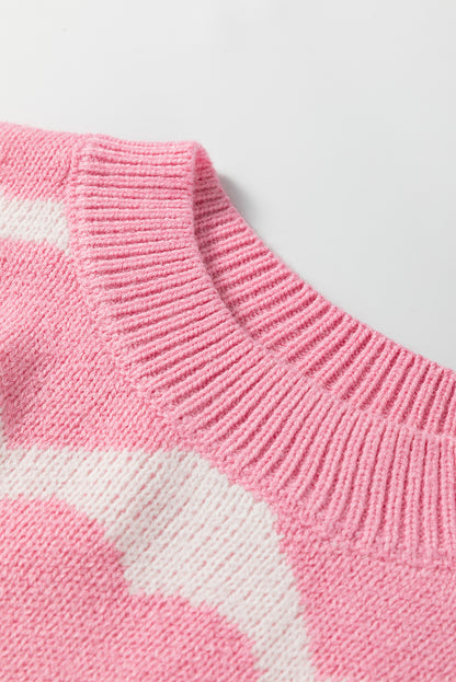Strawberry Pink Valentine Heart Print Knit Sweater