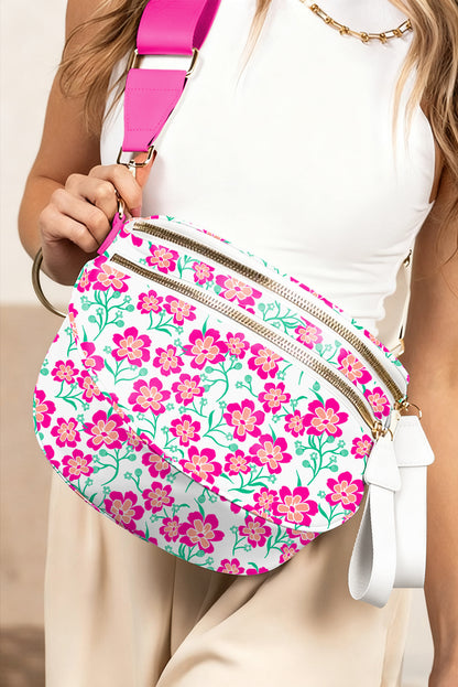 Rose Red Leopard Printed Double Zip Crossbody Bag