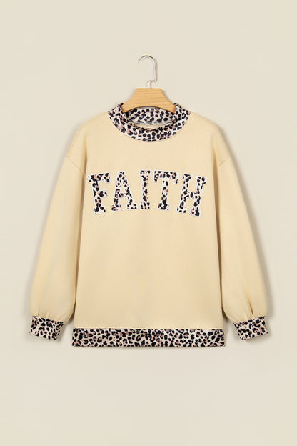 Dirty blue Polka Dot Trim High Neck GRACE Letter Graphic Baggy Sweatshirt