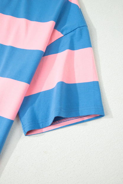Bright Pink Striped Color Block Oversize Tunic Tee
