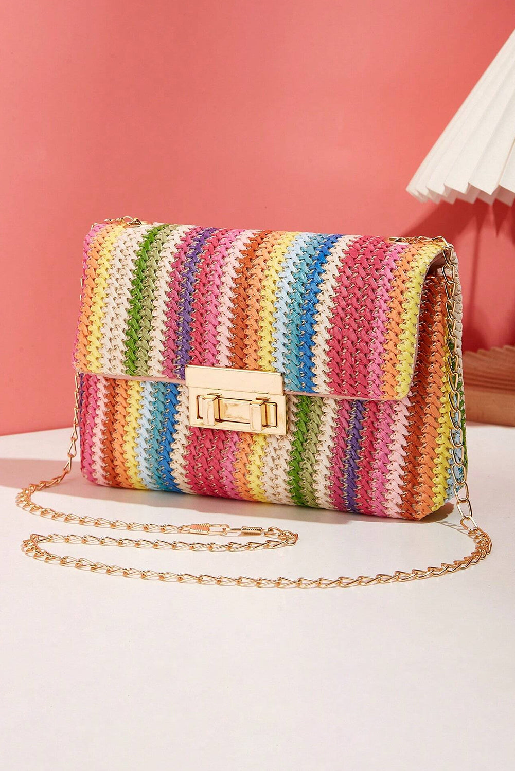 Multicolor Bohemian Woven Gold Chain Shoulder Bag