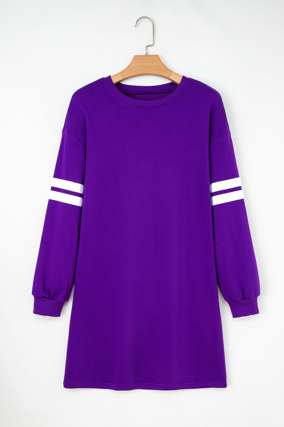 Sky Blue Varsity Contrast Banded Sleeve Shift Sweatshirt Dress