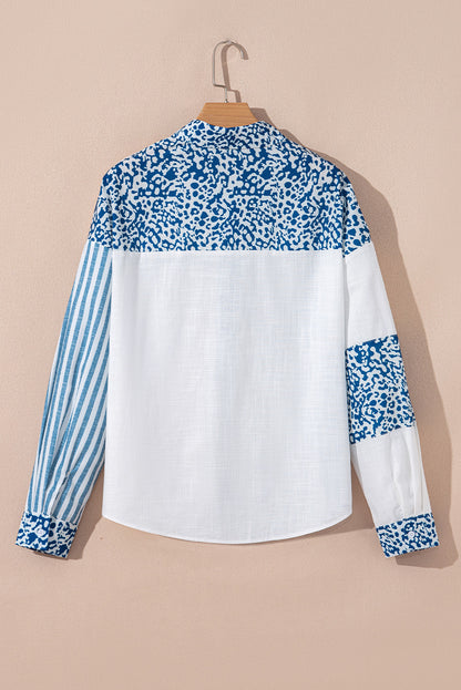 Sky Blue Leopard Striped Western Casual Shirt