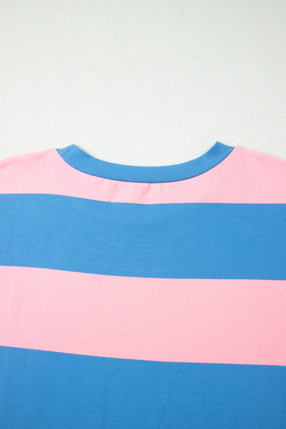 Bright Pink Striped Color Block Oversize Tunic Tee