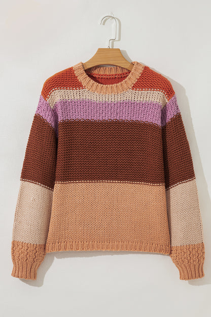 Multicolour Cropped Colorblock Drop Shoulder Knitted Sweater