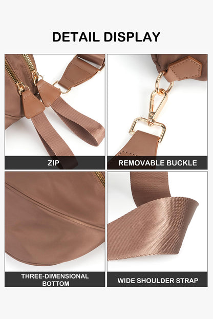 Camel Double Zip Crescent Shape Adjustable Sling Bag