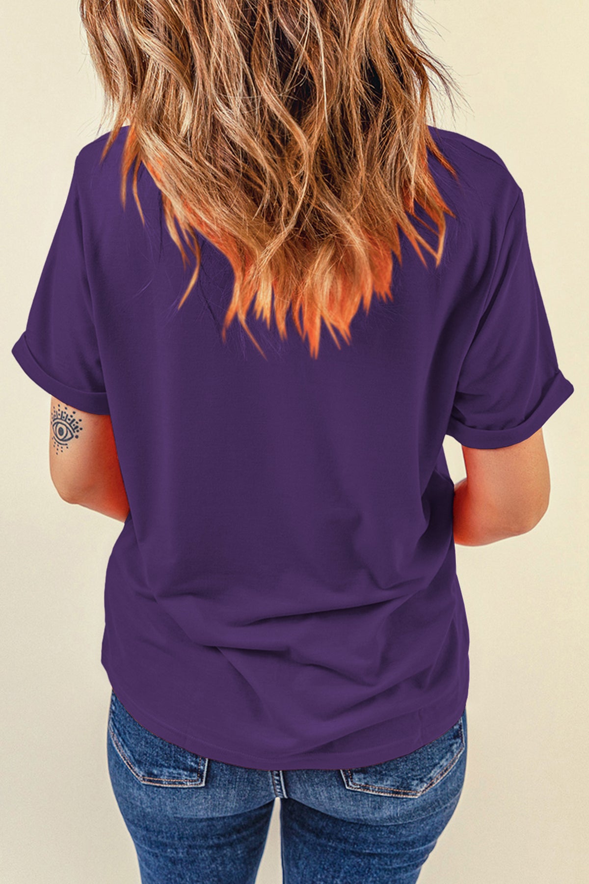 Dark Blue Casual Plain Crew Neck Tee
